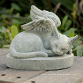 Garden decor hand carved wooden cat sculpture stone carving cat figurine